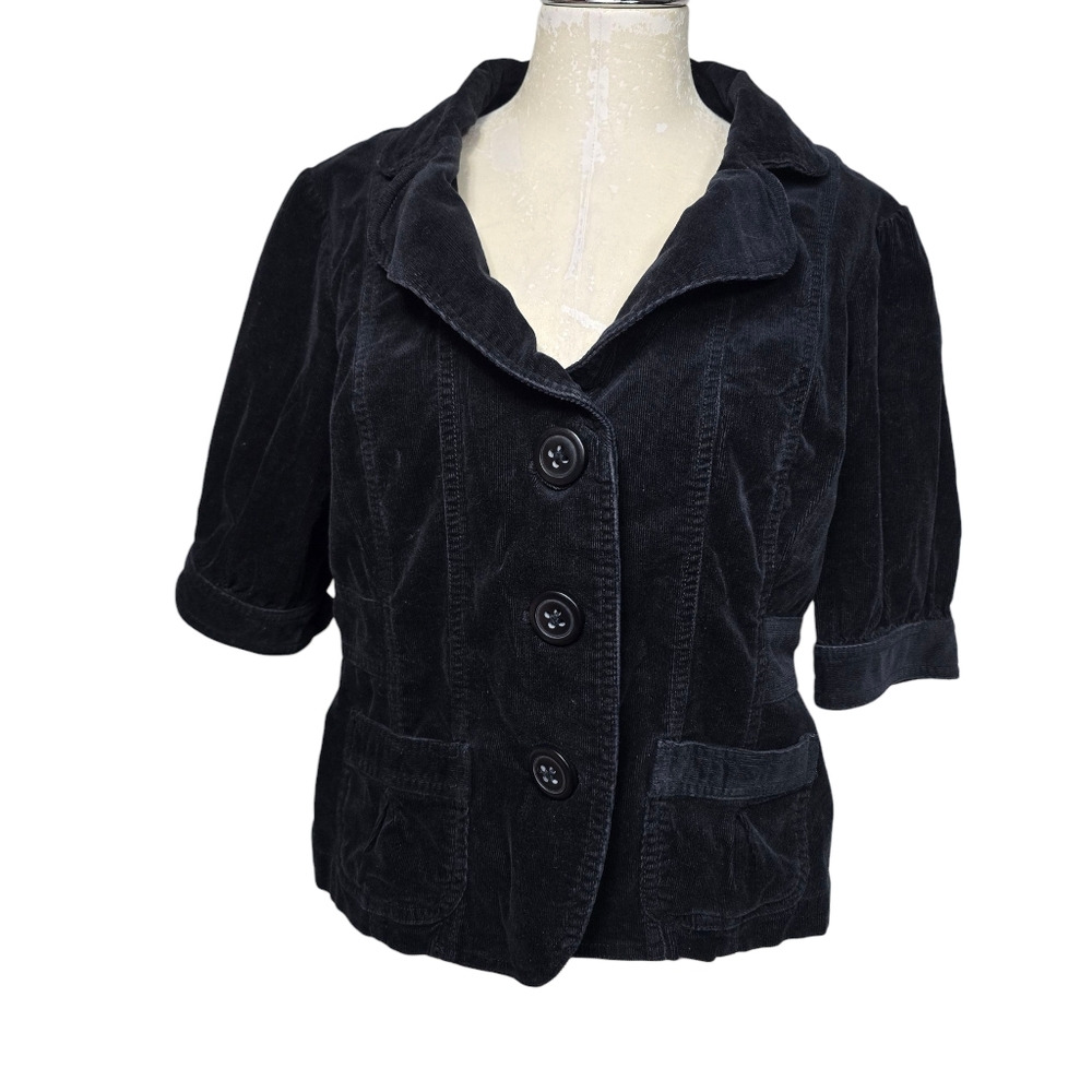 Sonoma Black Corduroy Jacket M Cropped Sleeves Button Down